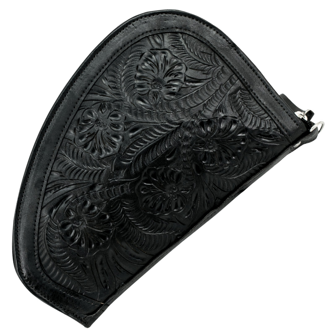 Padded Gun Case in black with hand tooled leather accents