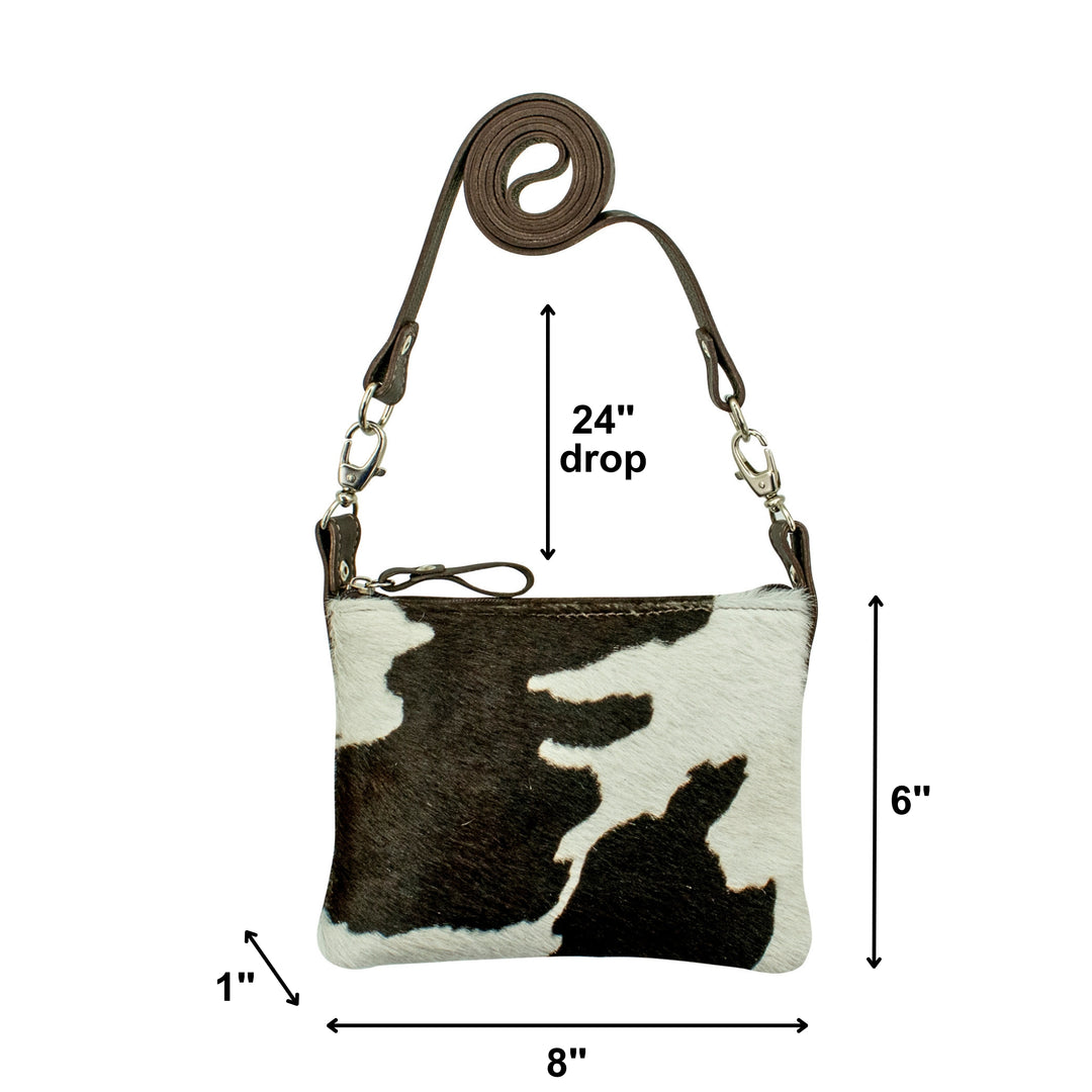 Cowtown crossbody/hip bag in pony with hair-on hide leather accents with dimensions