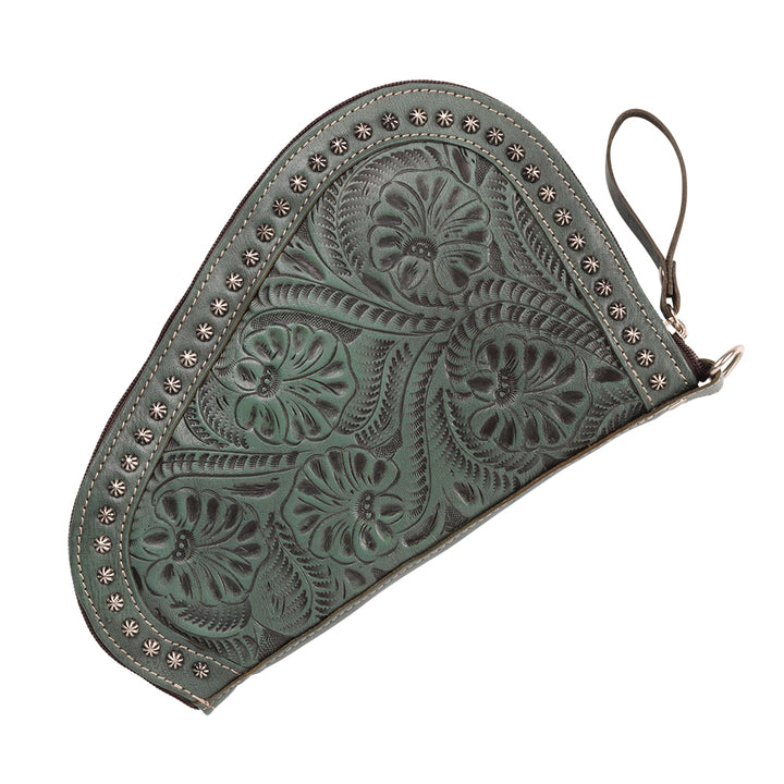 Padded Gun Case in light turquoise with hand tooled leather accents