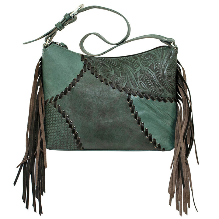 Gypsy Patch shoulder bag in light turquoise with hand tooled leather accents