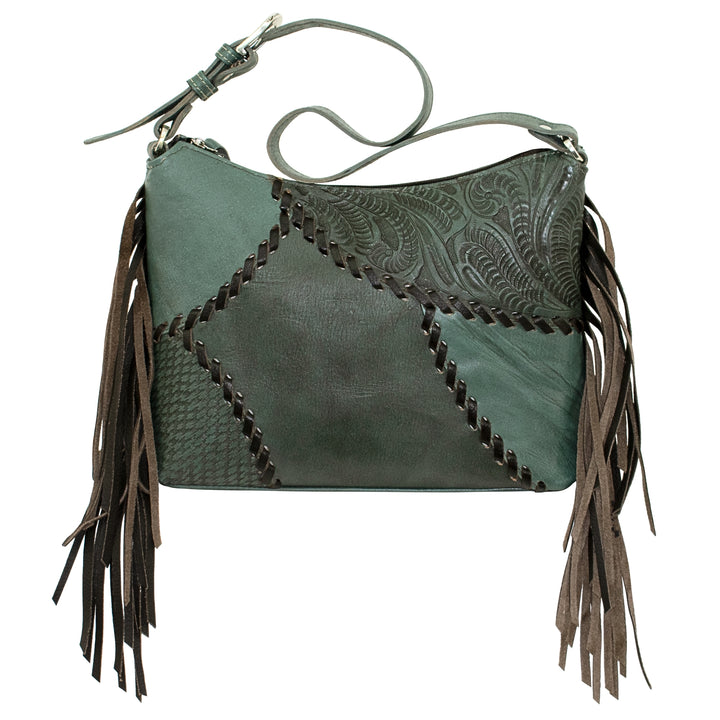 Gypsy Patch shoulder bag in turquoise with hand tooled leather accents
