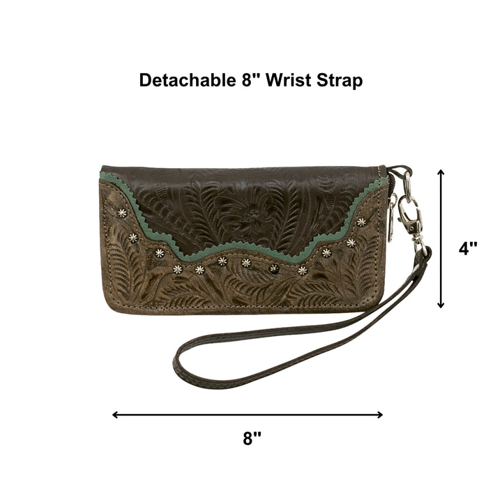 Saddle Ridge Zip Around Wallet – Hand Tooled Genuine Leather