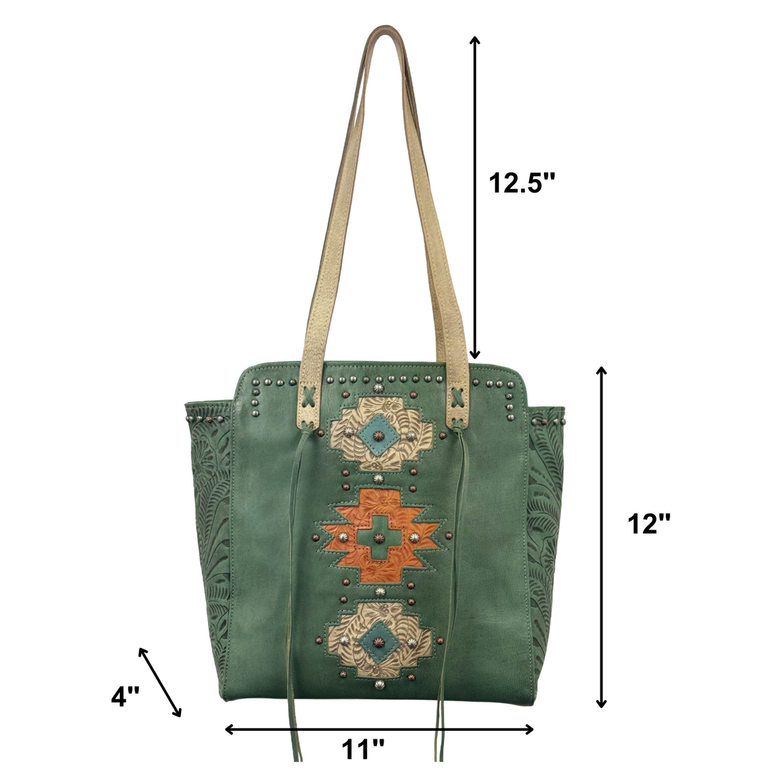 Navajo Soul Zip-Top Tote – Hand Tooled Genuine Leather – American