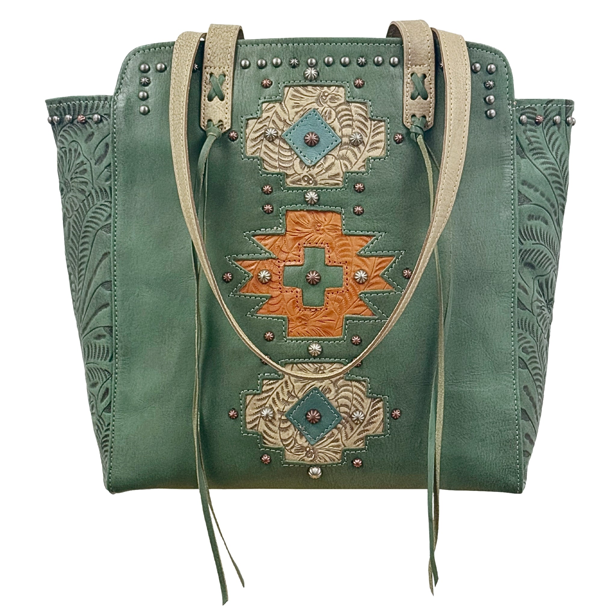 Navajo Soul Zip-Top Tote – Hand Tooled Genuine Leather – American