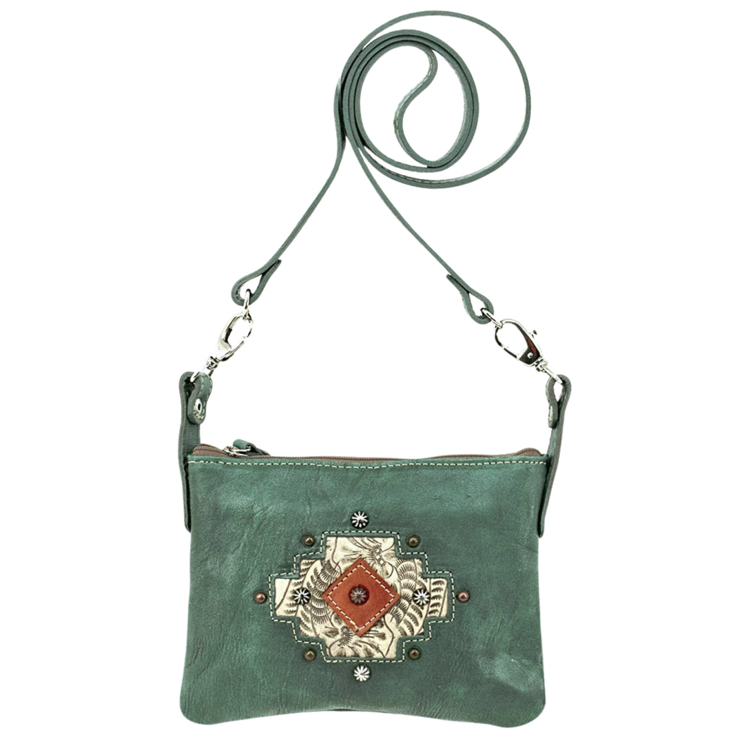 Navajo Soul crossbody/hip bag in light turquoise with hand tooled leather accents