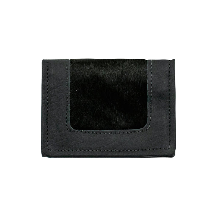 Cow Town tri-fold wallet in black with hair-on hide leather accents
