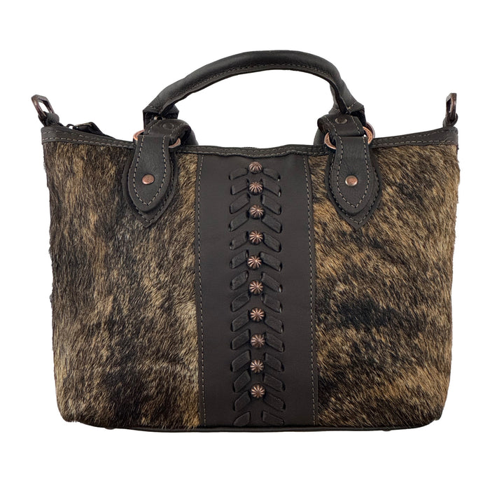 Cow Town conceal carry convertible satchel in brindle with hair-on hide leather accents