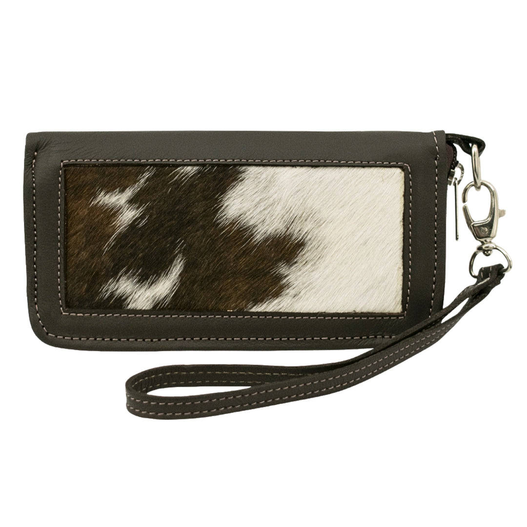 Cow Town zip-around wallet in pony with hair-on hide leather accents
