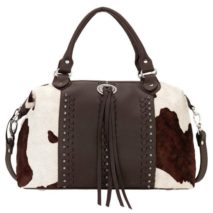 Cow Town conceal carry convertible satchel in pony with hair-on hide leather accents