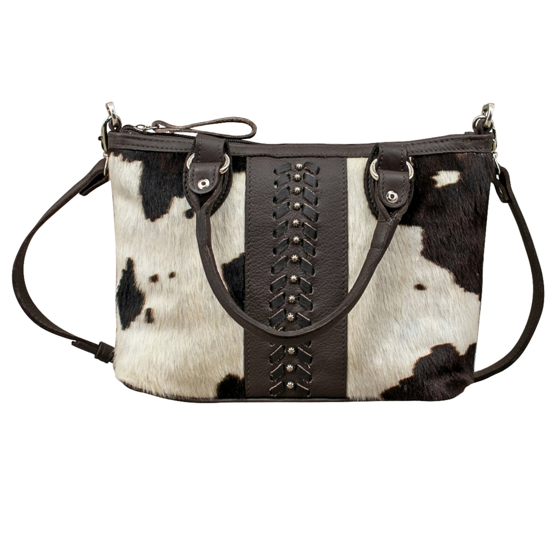 Cow Town conceal carry convertible satchel in pony with hair-on hide leather accents