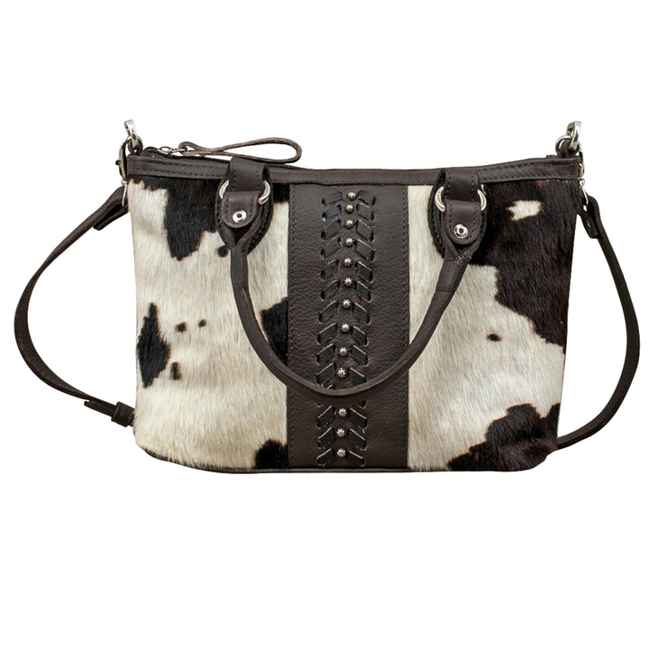 Cow Town conceal carry convertible satchel in pony with hair-on hide leather accents