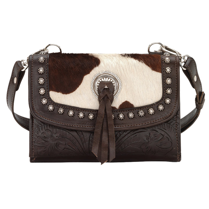 Cow Town crossbody bag in pony with hair-on hide leather accents