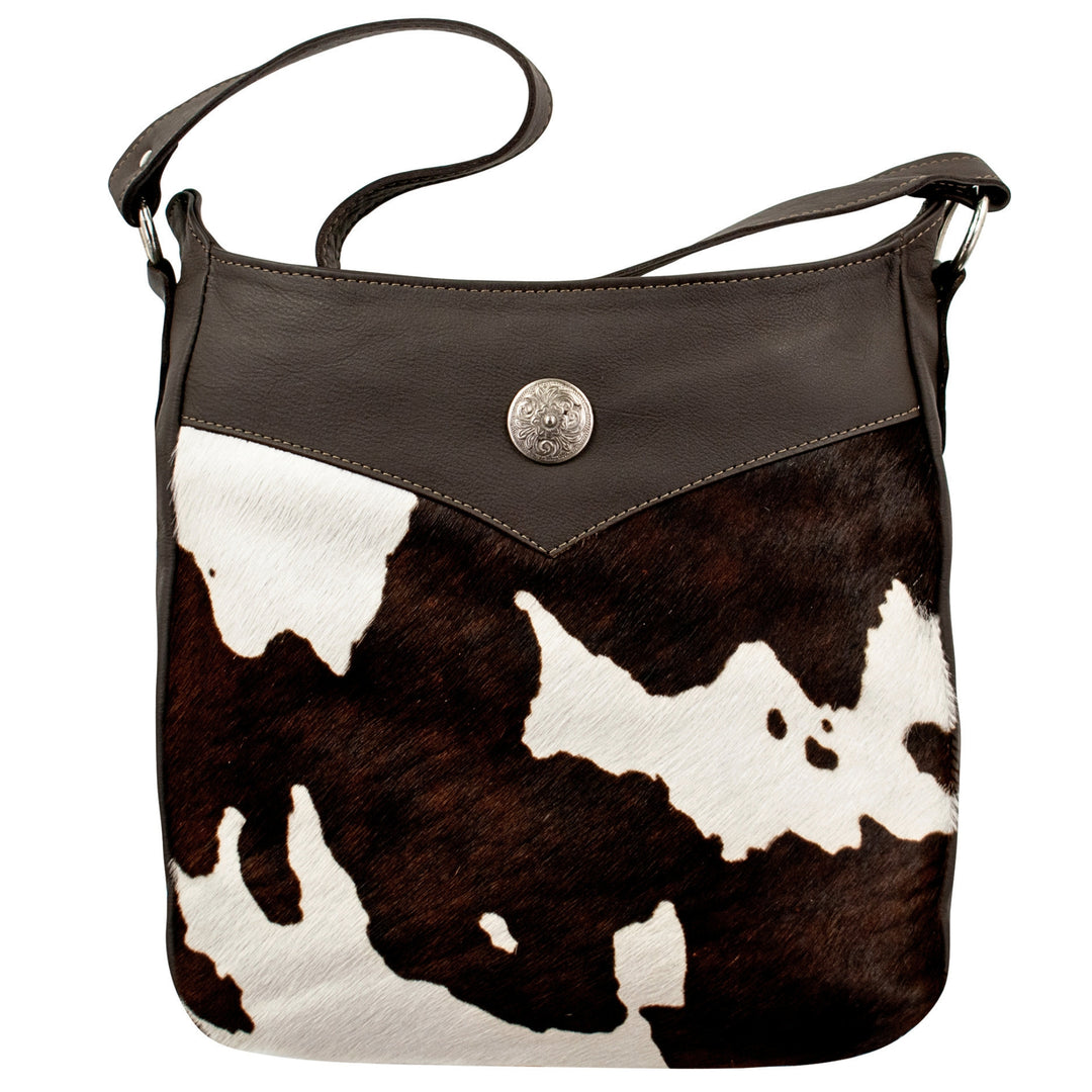 Cowtown conceal carry shoulder bag in pony with hair-on hide leather accents
