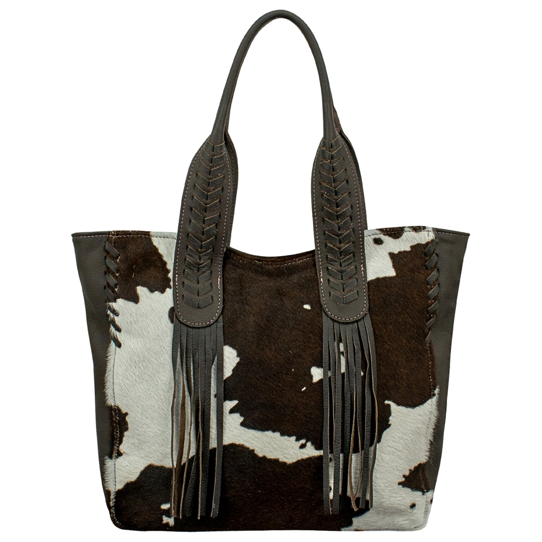 Cowtown tote in pony with hair-on hide leather accents