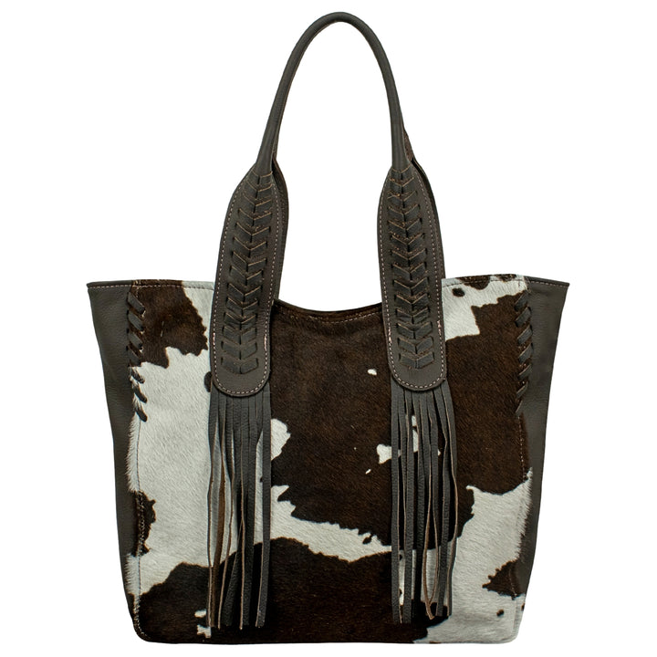 Cowtown tote in pony with hair-on hide leather accents