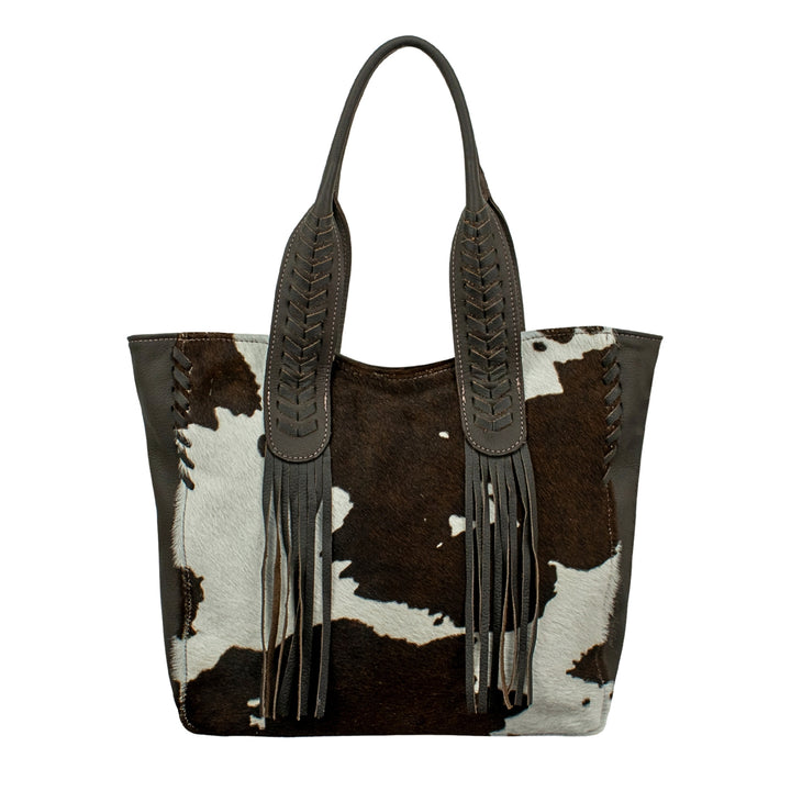 Cowtown tote in pony with hair-on hide leather accents