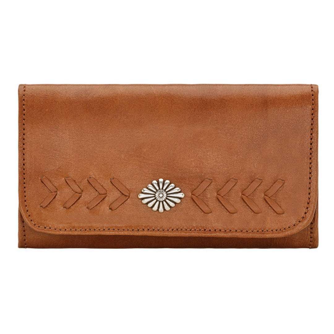 Mohave Canyon leather  tri-fold wallet in natural tan with concho