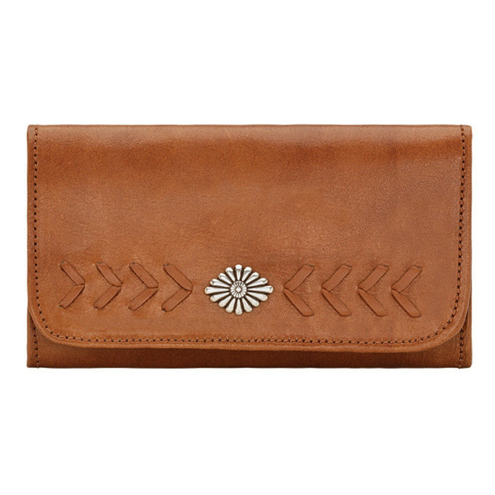 Mohave Canyon leather  tri-fold wallet in natural tan with concho