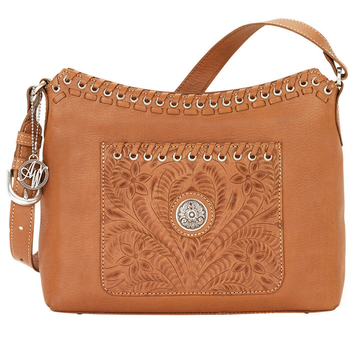 Harvest Moon Zip Top Shoulder Bag - Hand Tooled Genuine Leather