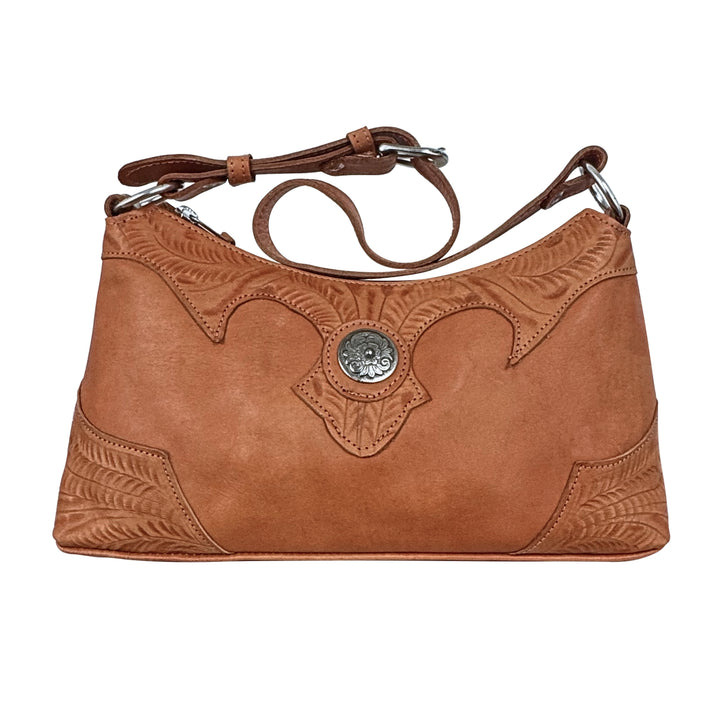 Harvest Moon Zip-Top Shoulder Bag – Hand Tooled Genuine Leather