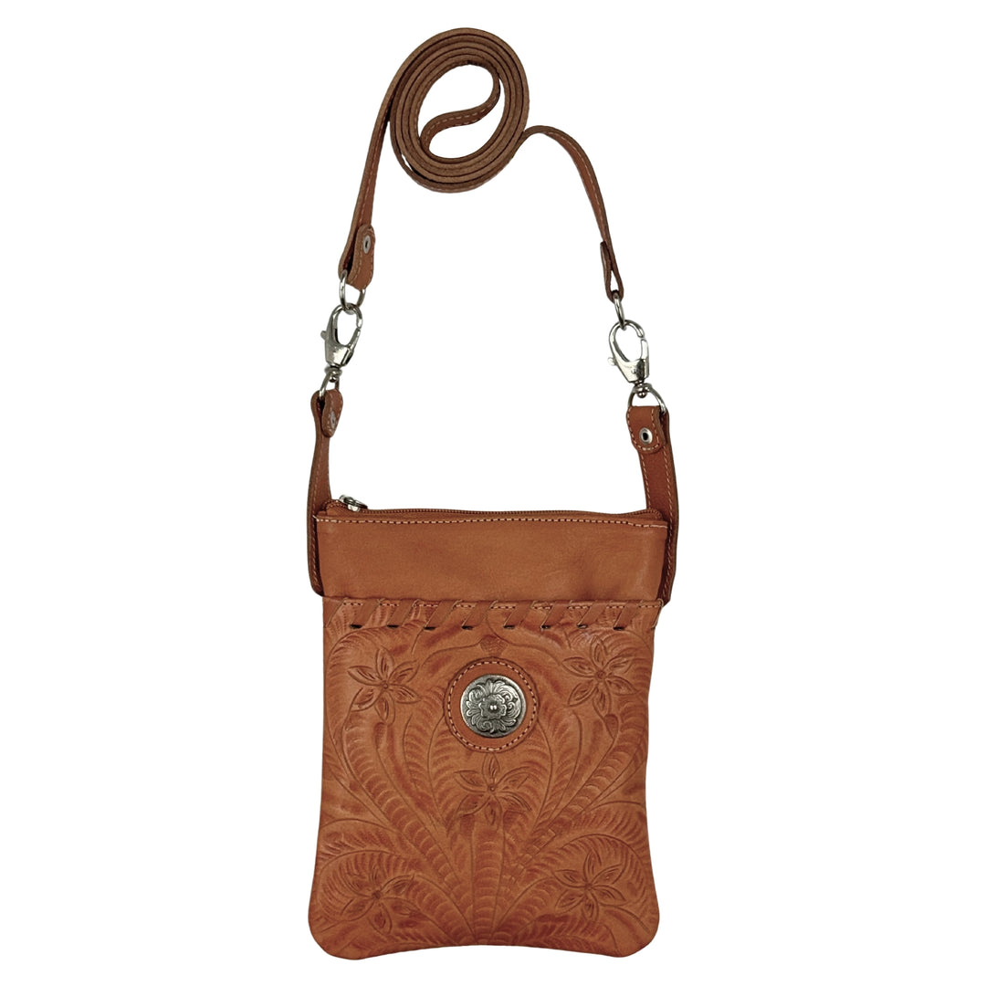 Harvest Moon Trail Rider Tall Crossbody - Hand Tooled Genuine Leather