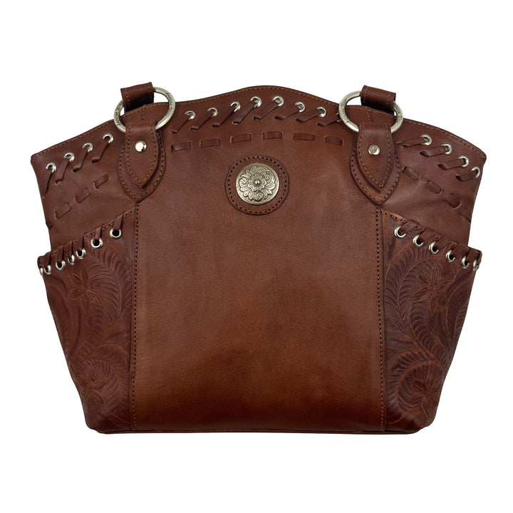 Harvest Moon Zip Top Bucket Tote – Hand Tooled Genuine Leather