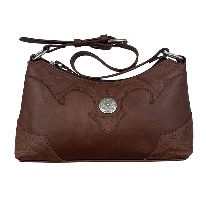 Harvest Moon Zip-Top Shoulder Bag – Hand Tooled Genuine Leather