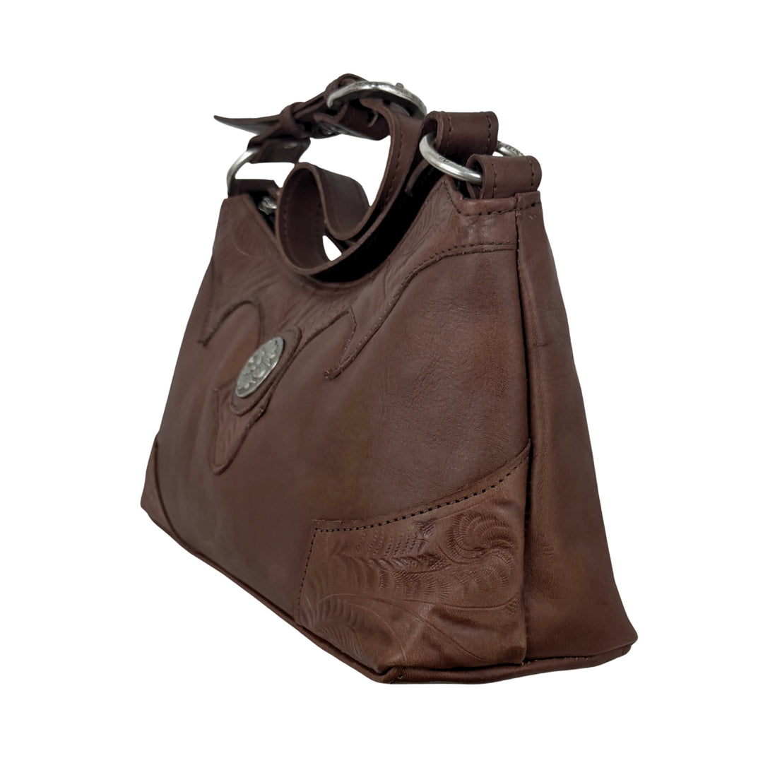 Harvest Moon Zip-Top Shoulder Bag – Hand Tooled Genuine Leather