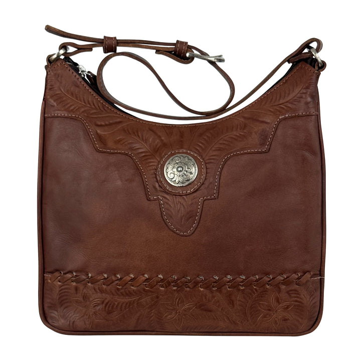 Harvest Moon Zip Top Shoulder Bag with Conceal Carry Pocket – Hand Tooled Genuine Leather