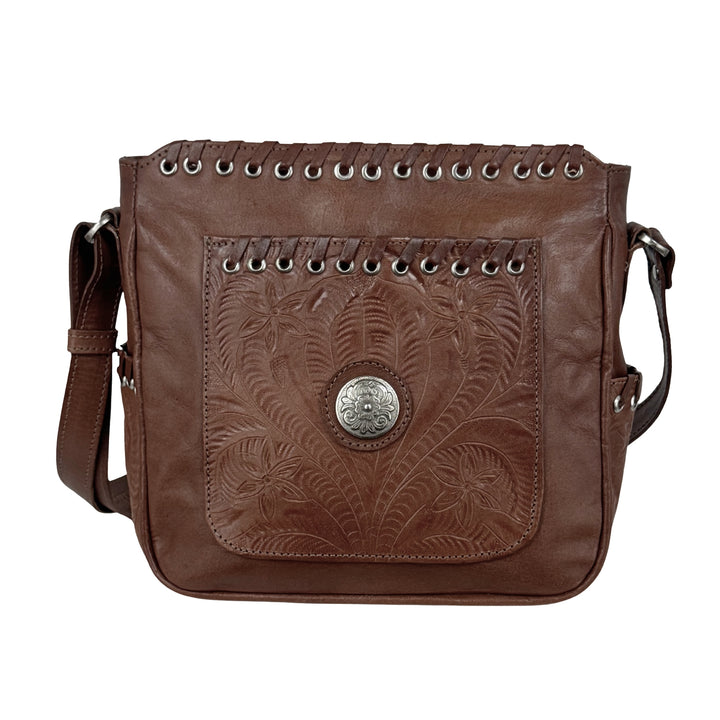 Harvest Moon All Access Zip Top Crossbody Bag – Hand Tooled Genuine Leather