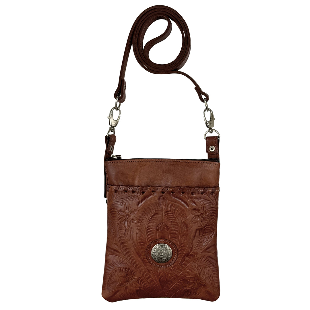 Harvest Moon Trail Rider Tall Crossbody - Hand Tooled Genuine Leather