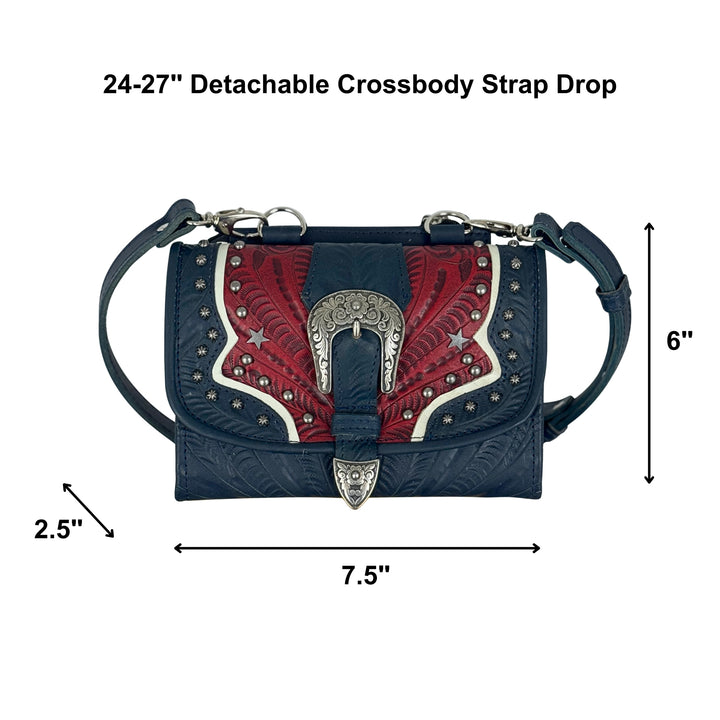 Stars and Stripes Texas Two Step Crossbody Bag/Wallet - Hand Tooled Genuine Leather