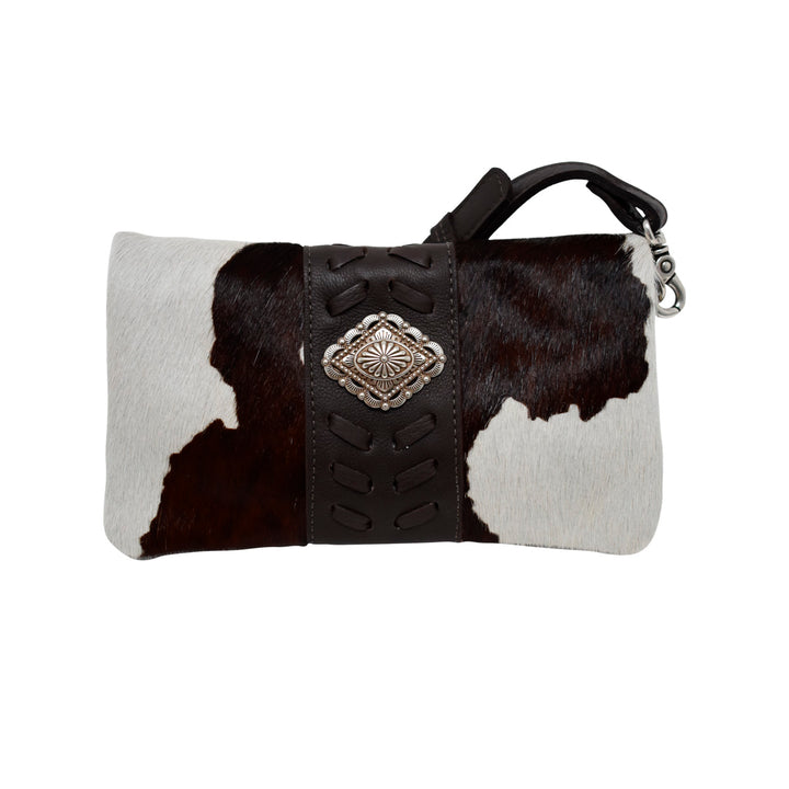 Grab and Go crossbody foldover wallet/crossbody in pony hair-on with hair-on hide leather accents and concho