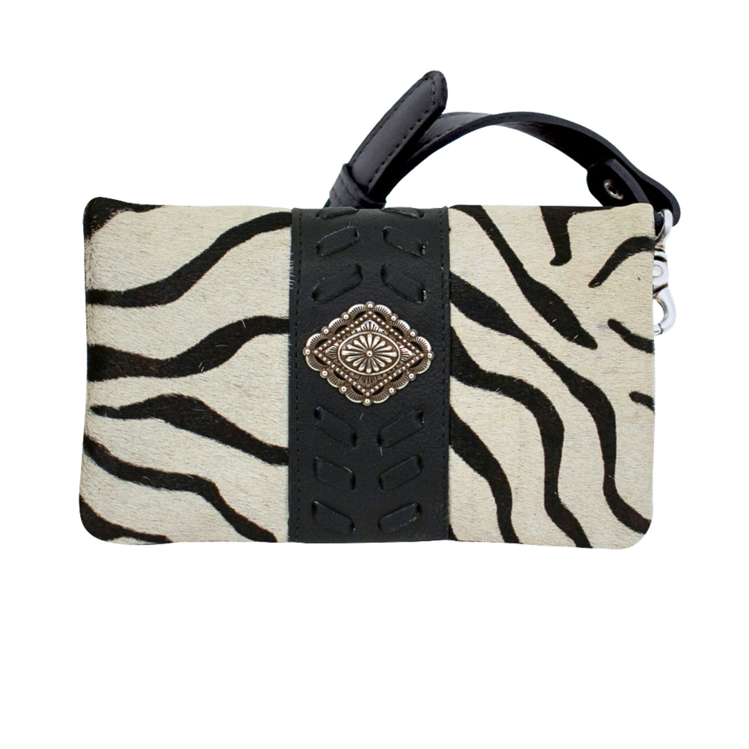 Grab and Go crossbody foldover wallet/crossbody in zebra hair-on with hair-on hide leather accents