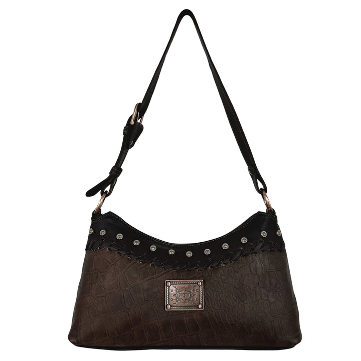 Croco Zip-Top Shoulder Bag – Genuine Leather