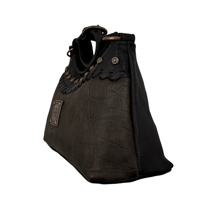 Croco Zip-Top Shoulder Bag – Genuine Leather
