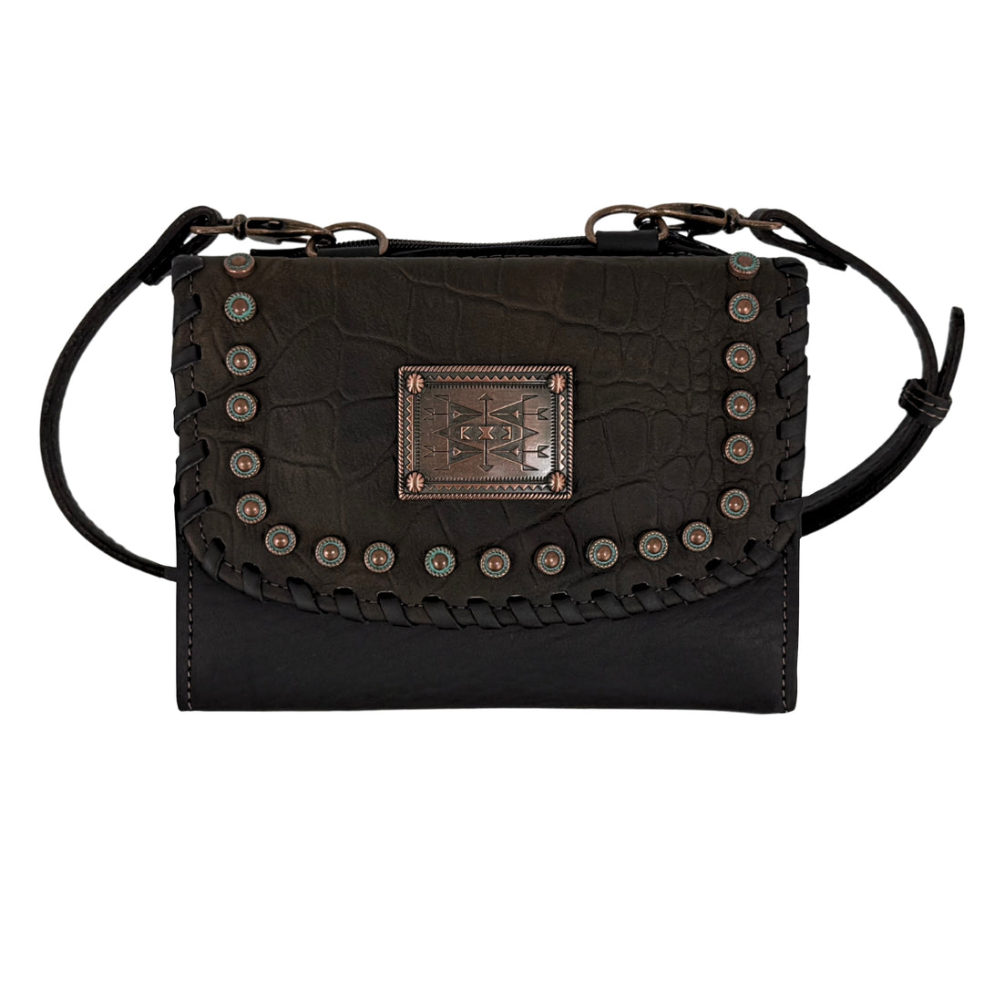 Croco Texas Two-Step Crossbody Bag/Wallet – Genuine Leather