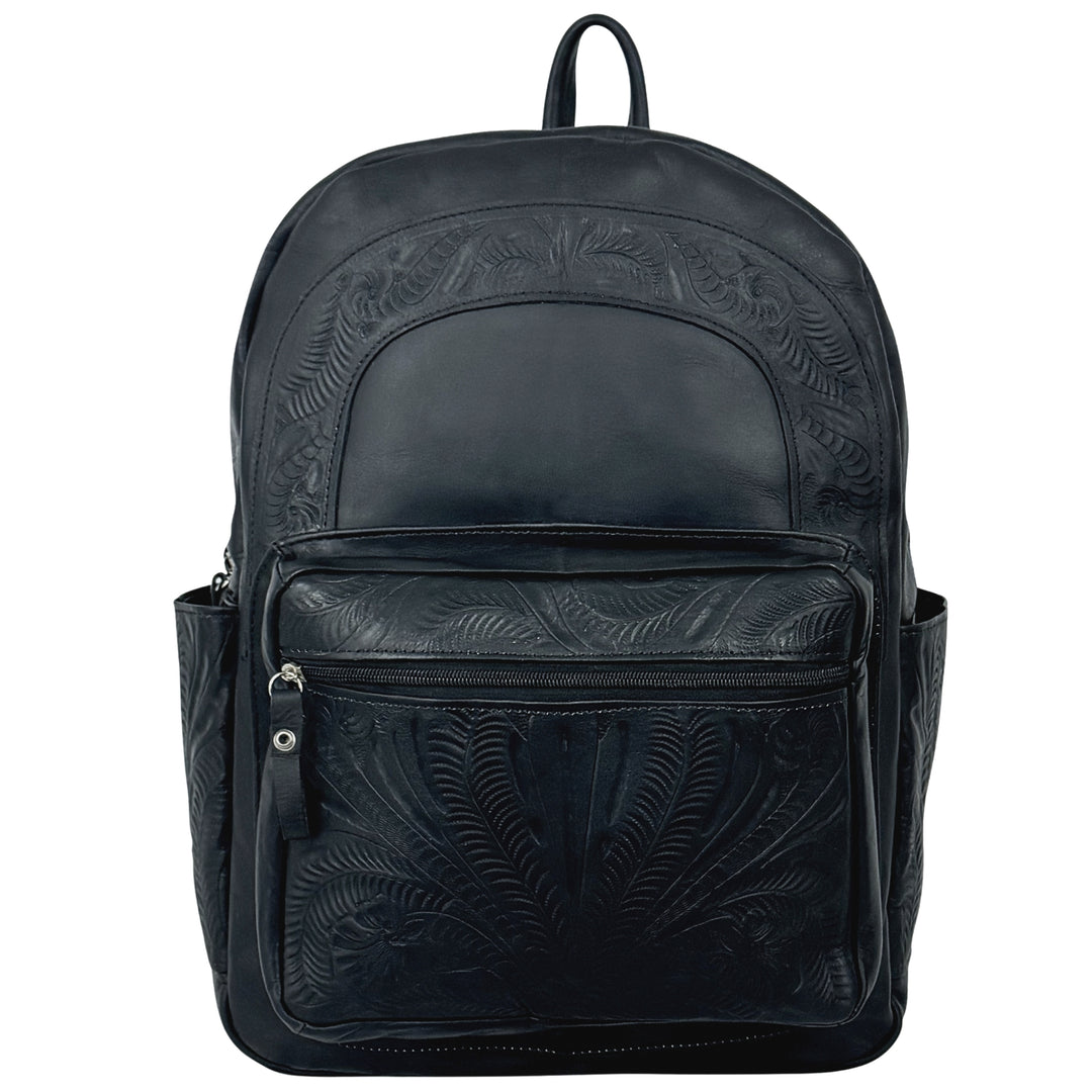 Classic Travel Backpack – Hand Tooled Genuine Leather Black