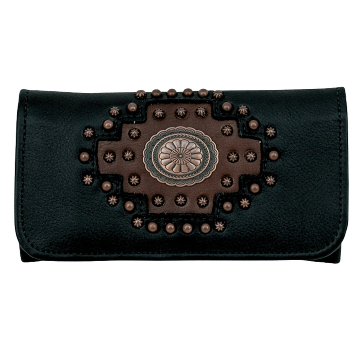 Midnight Copper tri-fold wallet in black accents