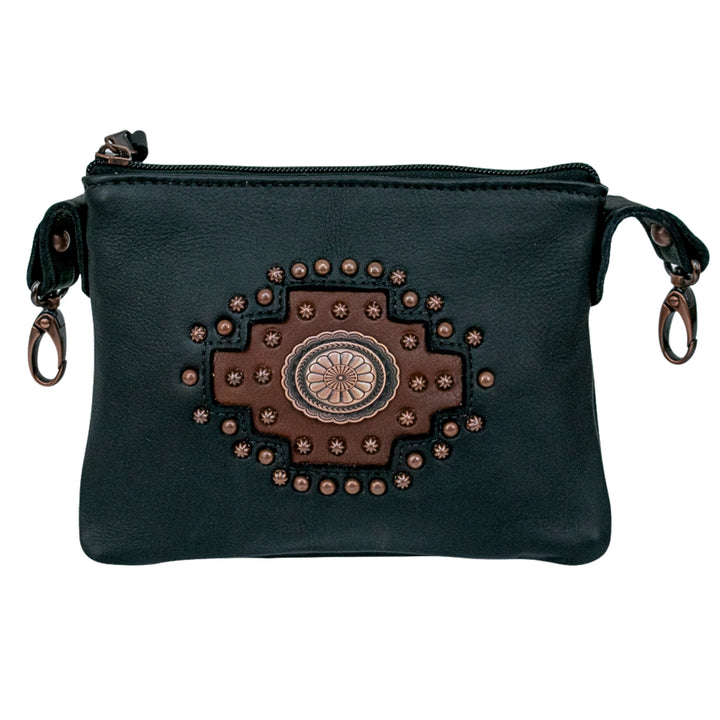 Midnight Copper crossbody/hip bag in black accents with hand tooled accents