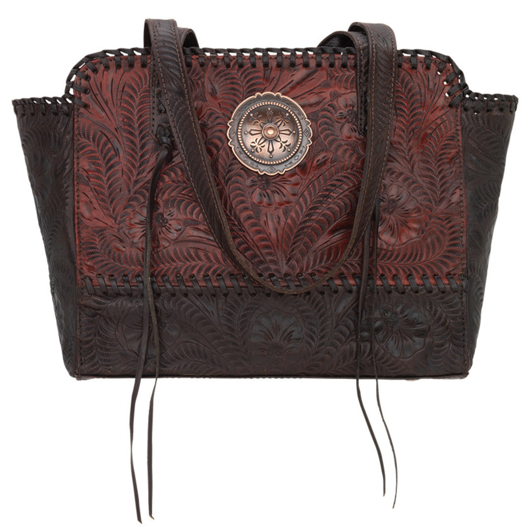 Annie's Secret conceal carry tote with hand tooled accents