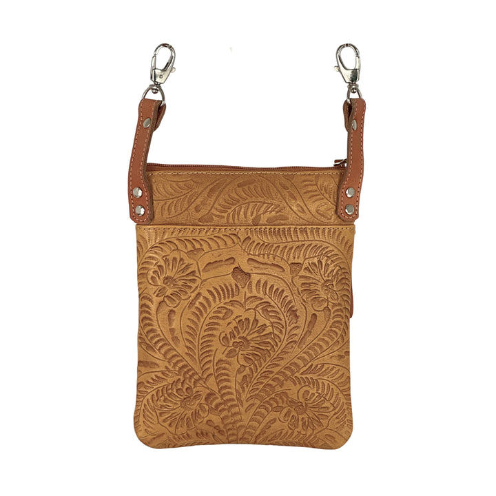 Turquoise Mesa Trail Rider Tall Crossbody – Hand-Tooled Genuine Leather