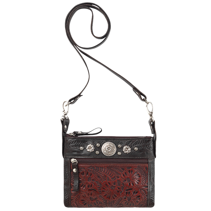 Canyon Bloom crossbody/hip bag with hand tooled leather accents