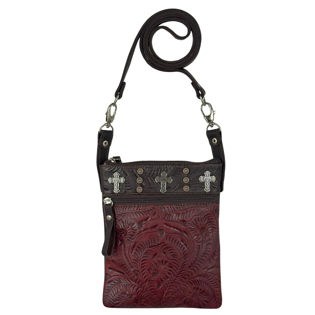 Canyon Bloom Trail Rider Tall Crossbody – Hand-Tooled Genuine Leather