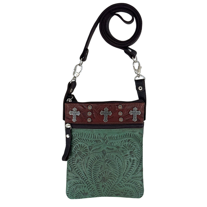 Canyon Bloom Trail Rider Tall Crossbody – Hand-Tooled Genuine Leather
