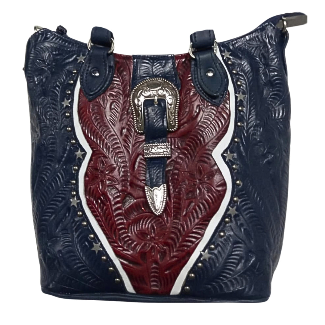 Stars and Stripes Zip-Top Bucket Tote – Hand-Tooled Genuine Leather