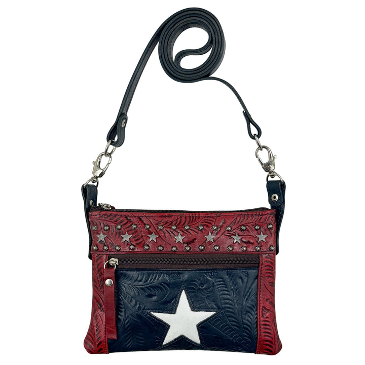 Stars and Stripes Trail Rider Crossbody/Hip Bag - Hand Tooled Genuine Leather