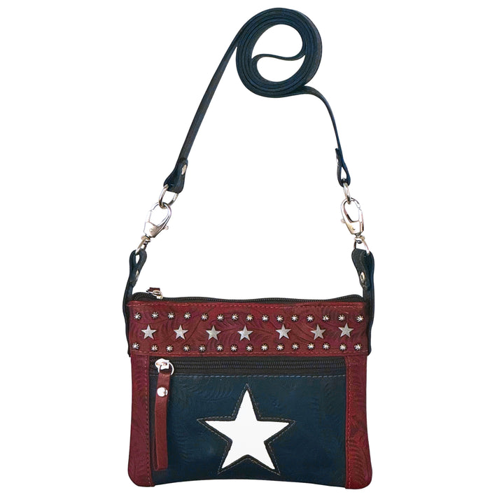 Stars and Stripes Trail Rider Crossbody/Hip Bag - Hand Tooled Genuine Leather