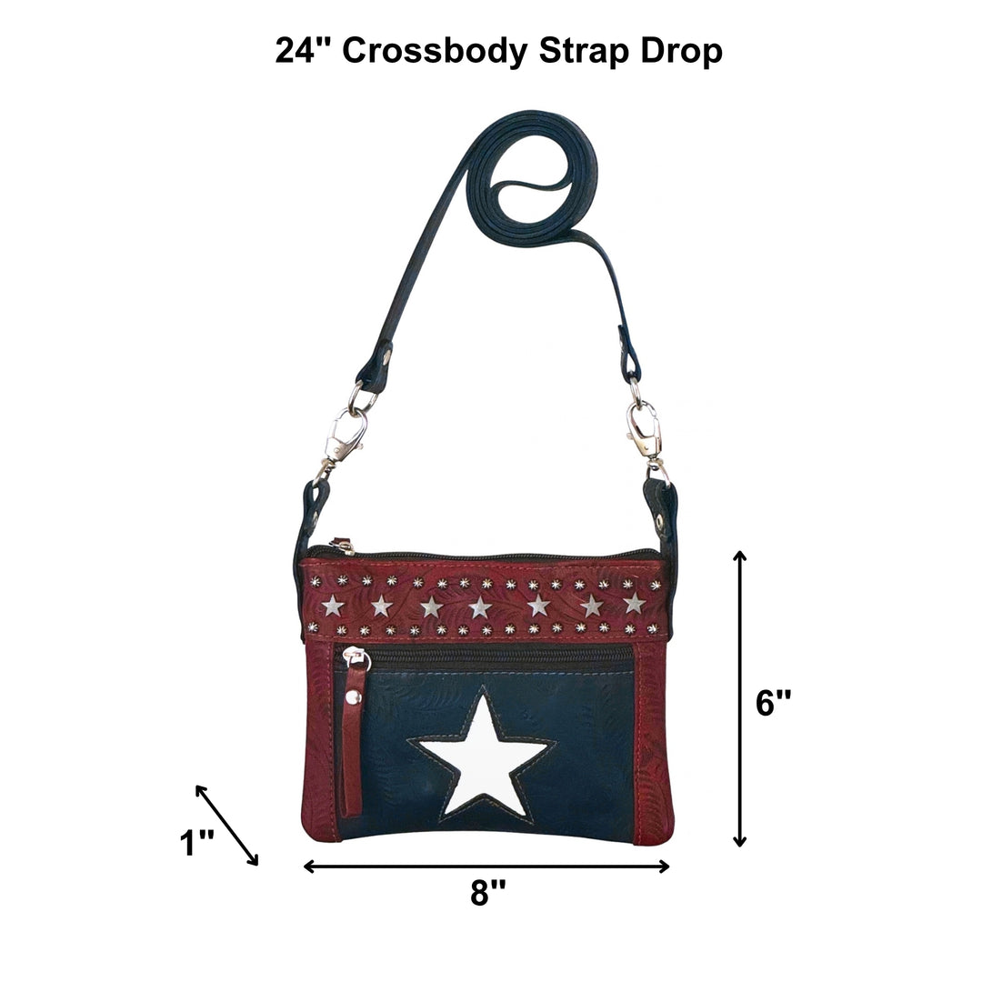 Stars and Stripes Trail Rider Crossbody/Hip Bag - Hand Tooled Genuine Leather