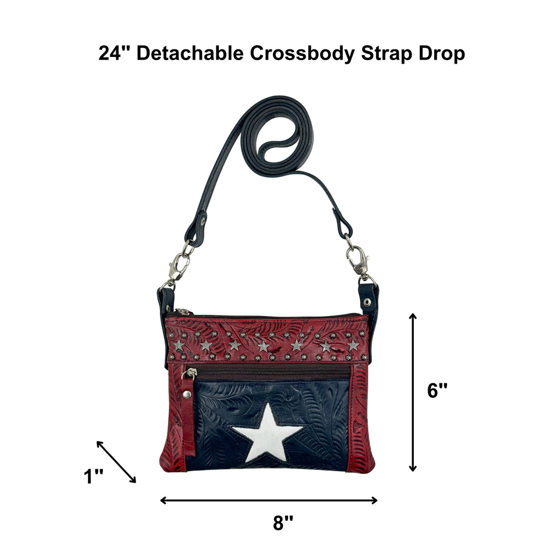 Stars and Stripes Trail Rider Crossbody/Hip Bag - Hand Tooled Genuine Leather